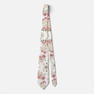 Cravate Flore Vintage rose et crème 