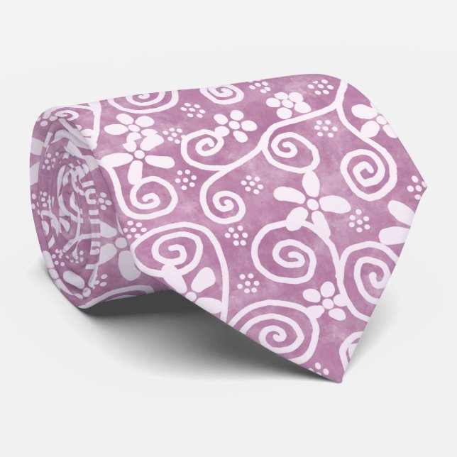 Cravate Flowers Swirls Dusty Pink White Pattern Whimsical (Roulé)
