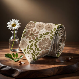 Cravate Fond beige floral bohème
