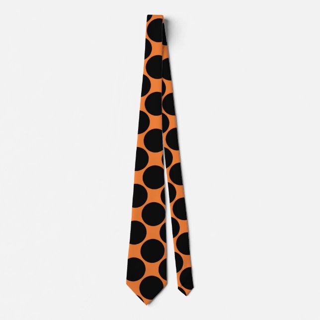 Cravate Fond orange bonbon avec pois noirs 2. (Devant)