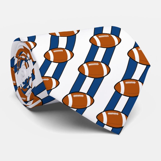 Cravate Football Necktie Blancs et Bleus (Roulé)
