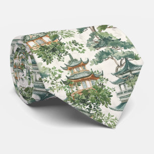 Cravate Forêt botanique luxuriante de pagode asiatique