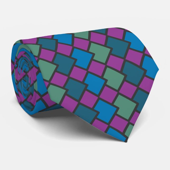 Cravate Forme de diamant géométrique Abstraite bleu violet (Roulé)