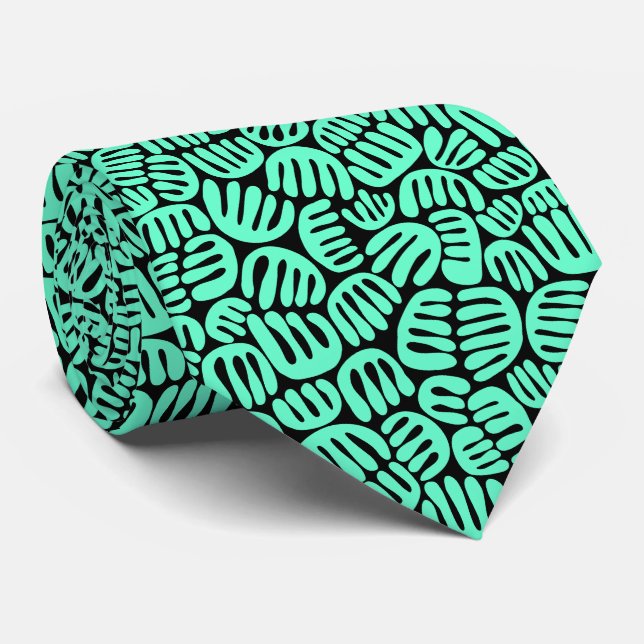 Cravate Formes Abstraites 301122 - Turquoise sur Noir (Roulé)
