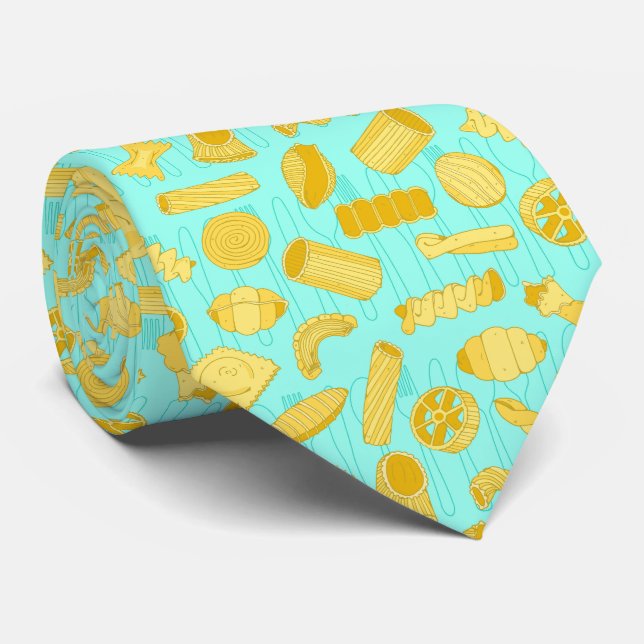 Cravate Formes de pâtes Motif bleu chef italien (Roulé)