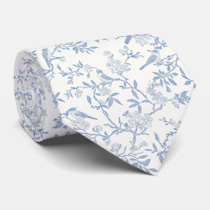 Cravate Foulard à col toile de jouy oiseaux bleus