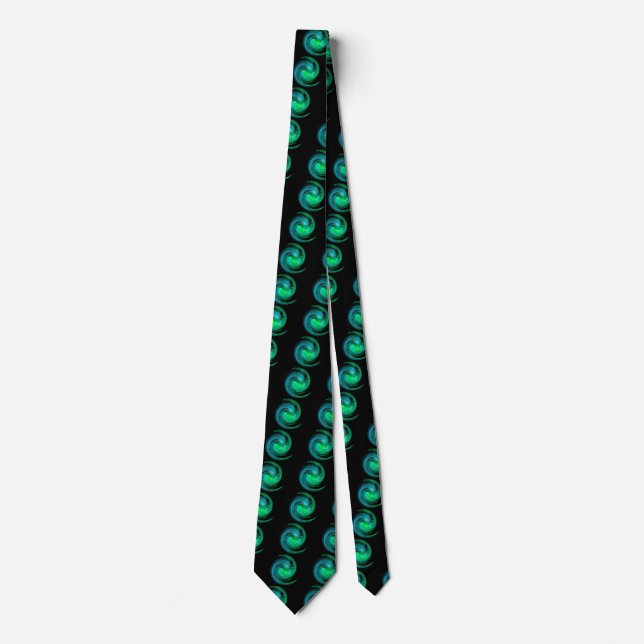 Cravate FRACTAL LUMIÈRE VORTEX Bleu noir Motif vert (Devant)