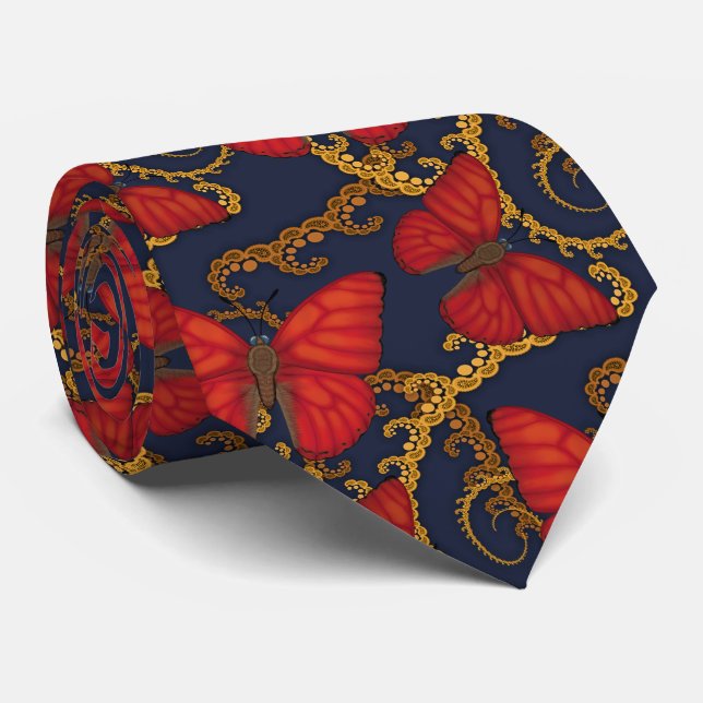 Cravate Fractale rouge sang de papillon de planeur (Roulé)