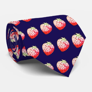 Cravate fraise aquarelle dans le bleu marine