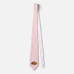 Cravate Fraises sur bandes rose et blanche