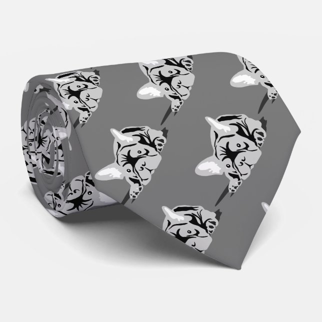 Cravate Français Bulldog Silhouette noir, blanc, gris (Roulé)