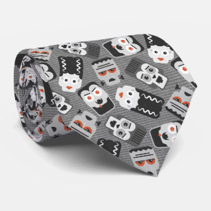 Cravate Frankenstein et amis éffrayants - noir, blanc et