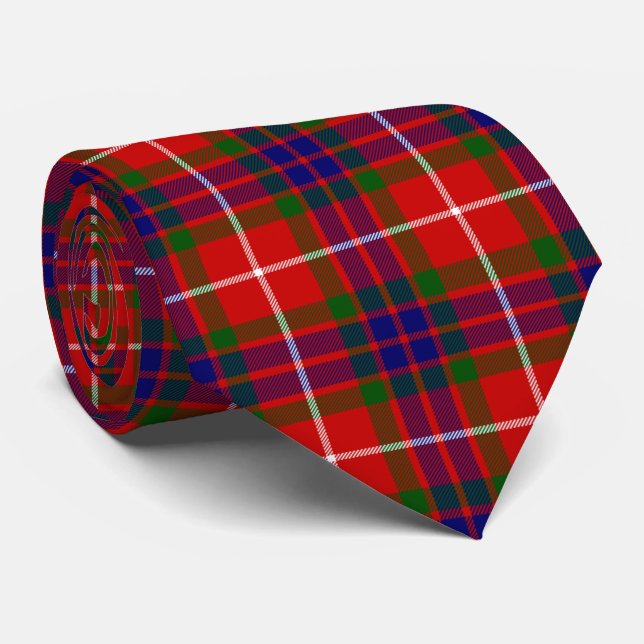 Cravate Fraser tartan rouge vert bleu violet plaid (Roulé)
