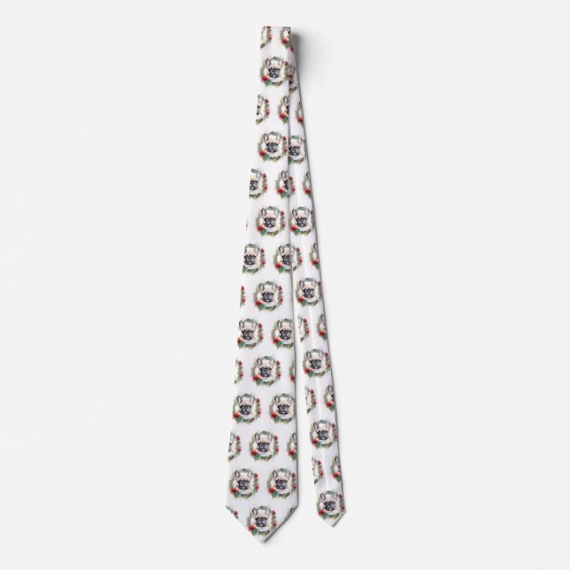 Cravate French Bulldog Christmas Wreath Festive Pup (Devant)