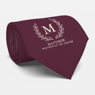 Cravate Frère du marié Monogramme Mariage Vin Profond