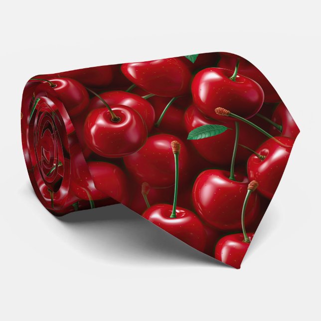 Cravate Fruit motif de cerise carrelée (Roulé)