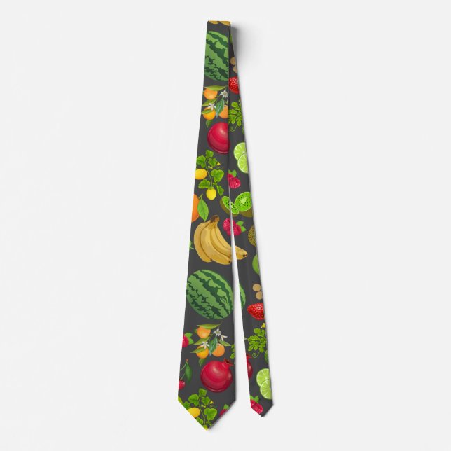Cravate Fruits colorés Motif 01.b D Gris BG (Devant)