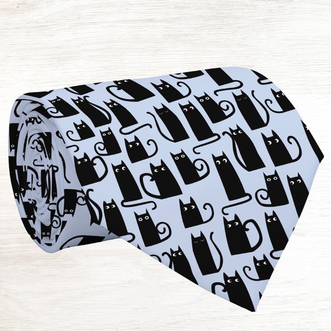 Cravate Fun Black Cat Blue (Fun kitty cat neck tie for pet and animal lovers)