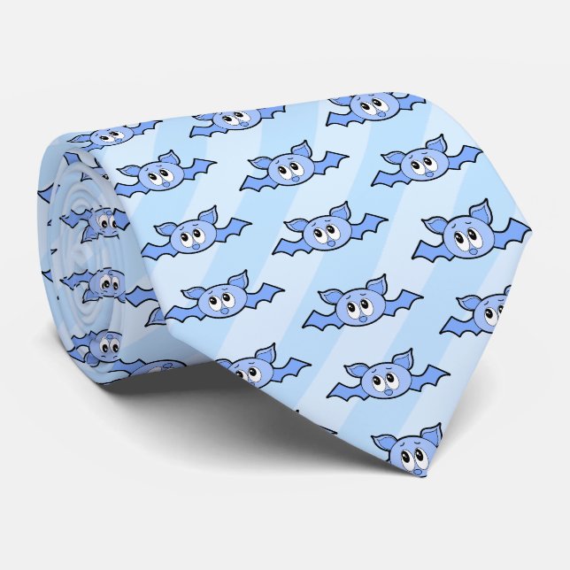 Cravate Fun Blue Cartoon Bats et Stripes. Éffrayant de nou (Roulé)