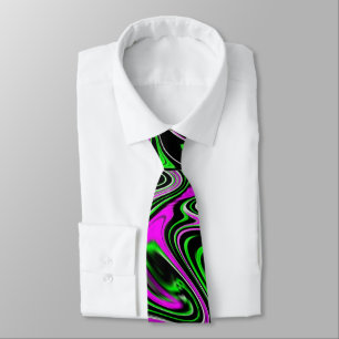 Cravate Funky Neon Green Pink et Black Wet Paint Swirl