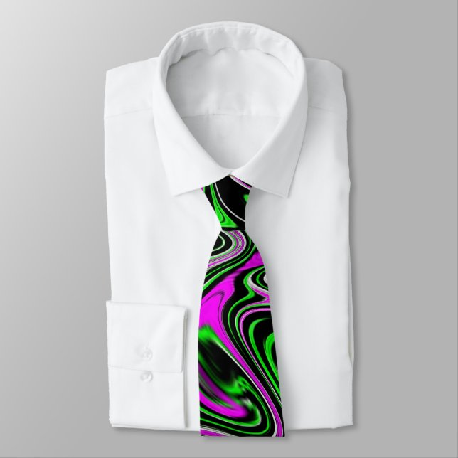Cravate Funky Neon Green Pink et Black Wet Paint Swirl (Attaché)