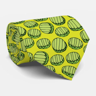 Cravate Funny Green Pickle Slices Motif nouveauté