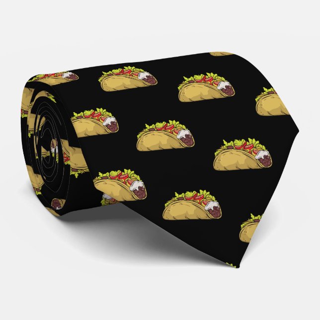 Cravate Funny Taco Motif alimentaire mexicain Noir (Roulé)