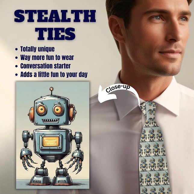Cravate furtif Retro Robot Grey (Créateur téléchargé)