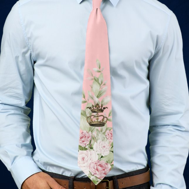 Cravate Gaudete dimanche Avent de Noël Roses (Gaudete Sunday Christmas Advent necktie with crowns and roses.)