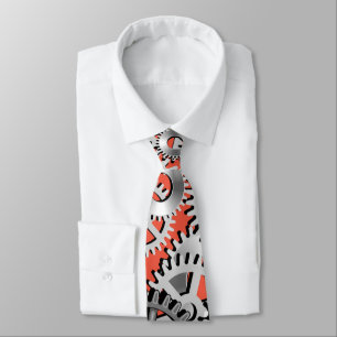 Cravate Gears Argent Orange Steampunk Mécanique