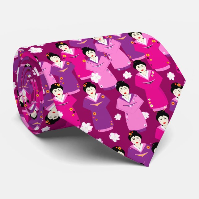 Cravate Geisha en Kimonos Motif japonais (Roulé)