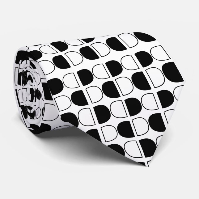 Cravate Geometric Black and White Half Circle (Roulé)