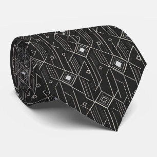 Cravate Géométrie Art déco Motif de Luxe Noir et Argent