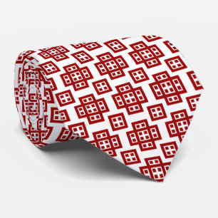 Cravate Géométrique 030614 - Rouge rubis sur blanc