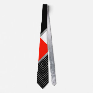Cravate Géométrique moderne, rouge noir, gris rayé