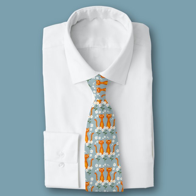 Cravate Ginger Floral Orange Chat Énergie (Créateur téléchargé)
