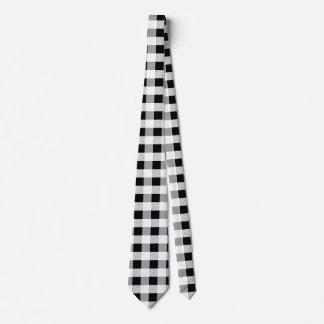 Cravate Gingham géométrique noir et blanc à carreaux