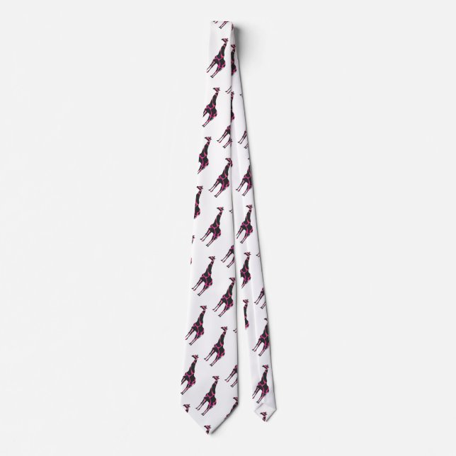 Cravate Giraffe Rose chaud et Silhouette noire (Devant)
