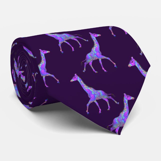 Cravate Giraffe rose violet psychédélique (Roulé)