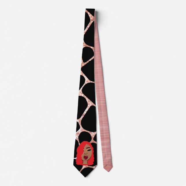 Cravate Glam Girls personnalisées Noir et Rose Or fantaisi (Devant)