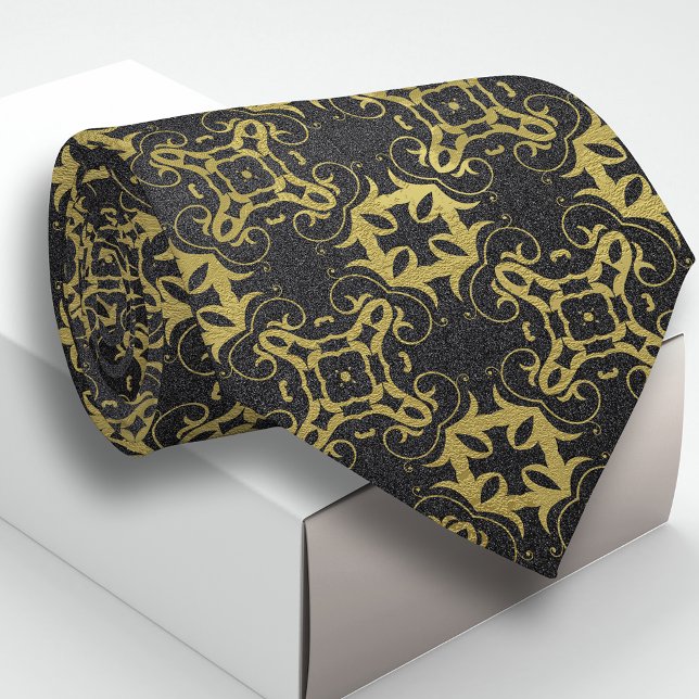 Cravate Glitterie Noir Faux Or Métallurgique Damas Modèle (Créateur téléchargé)