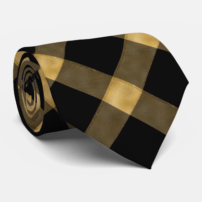 Cravate Gold and Black Elegant Plaid (Roulé)