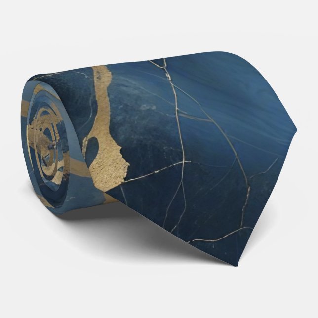 Cravate Gold et Navy Blue Chic (Roulé)