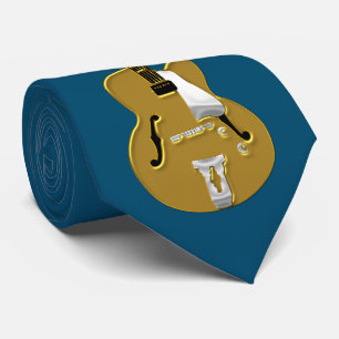 Cravate Gold Guitar and Notation on Sapphire Blue