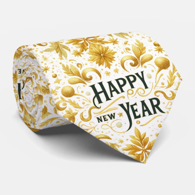Cravate Gold Happy New Year  (Roulé)