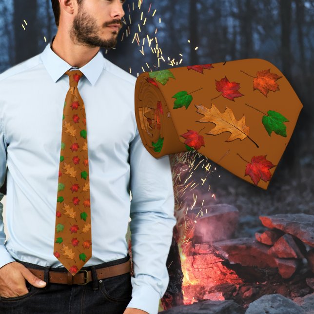 Cravate Golden Brown Fall Leaves Pattern Tie (Créateur téléchargé)