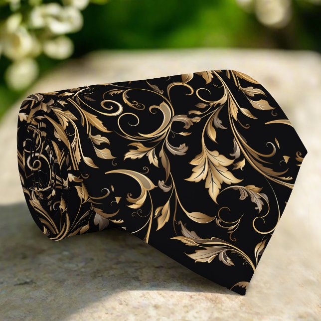 Cravate Golden Floral Pattern  Elegant Luxury Modern (Créateur téléchargé)
