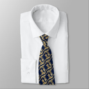 Cravate Golden Folift Wreath Navy Blue Mariage