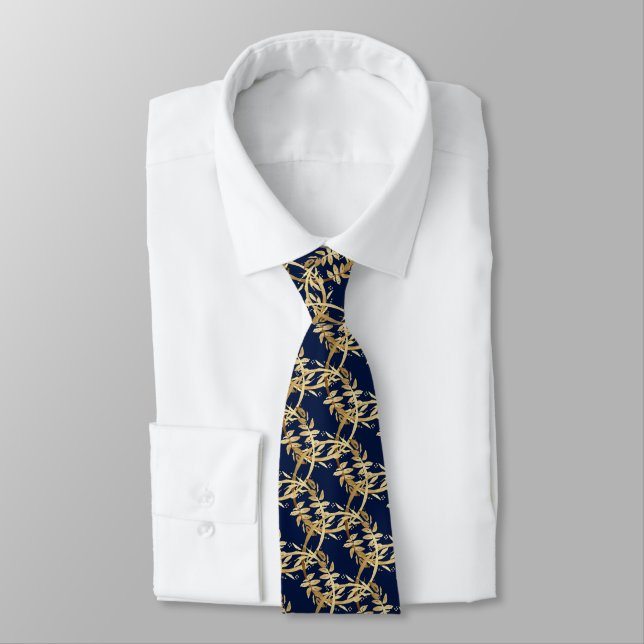 Cravate Golden Folift Wreath Navy Blue Mariage (Attaché)