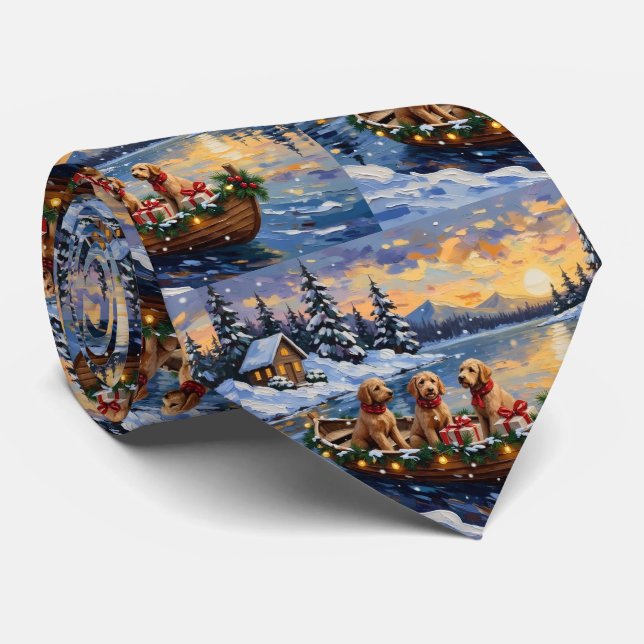 Cravate Goldendoodle Christmas Boat Holiday (Roulé)